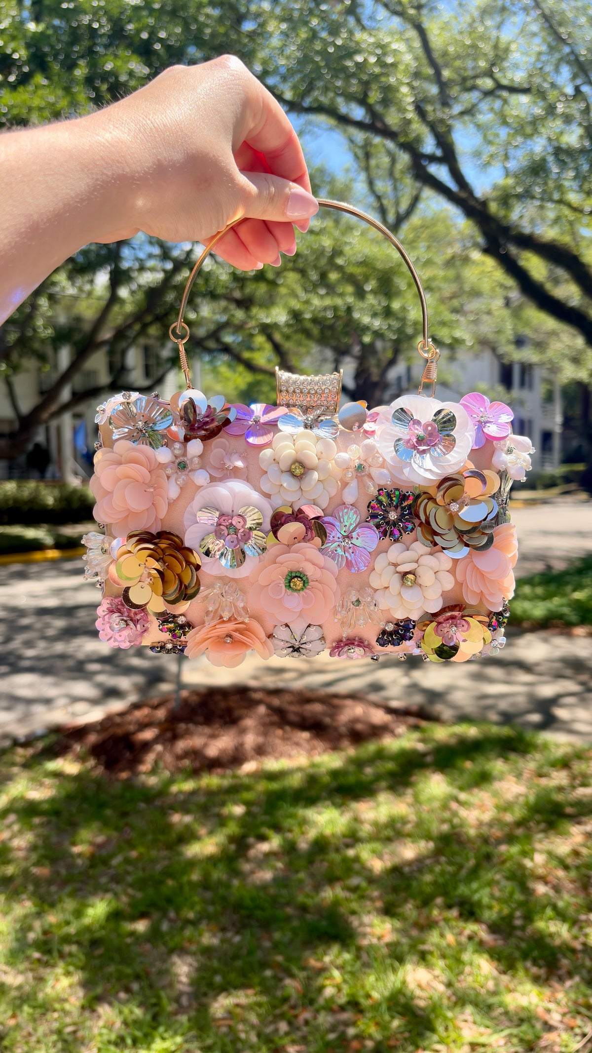 Gold Sequin Flowers Handbag
