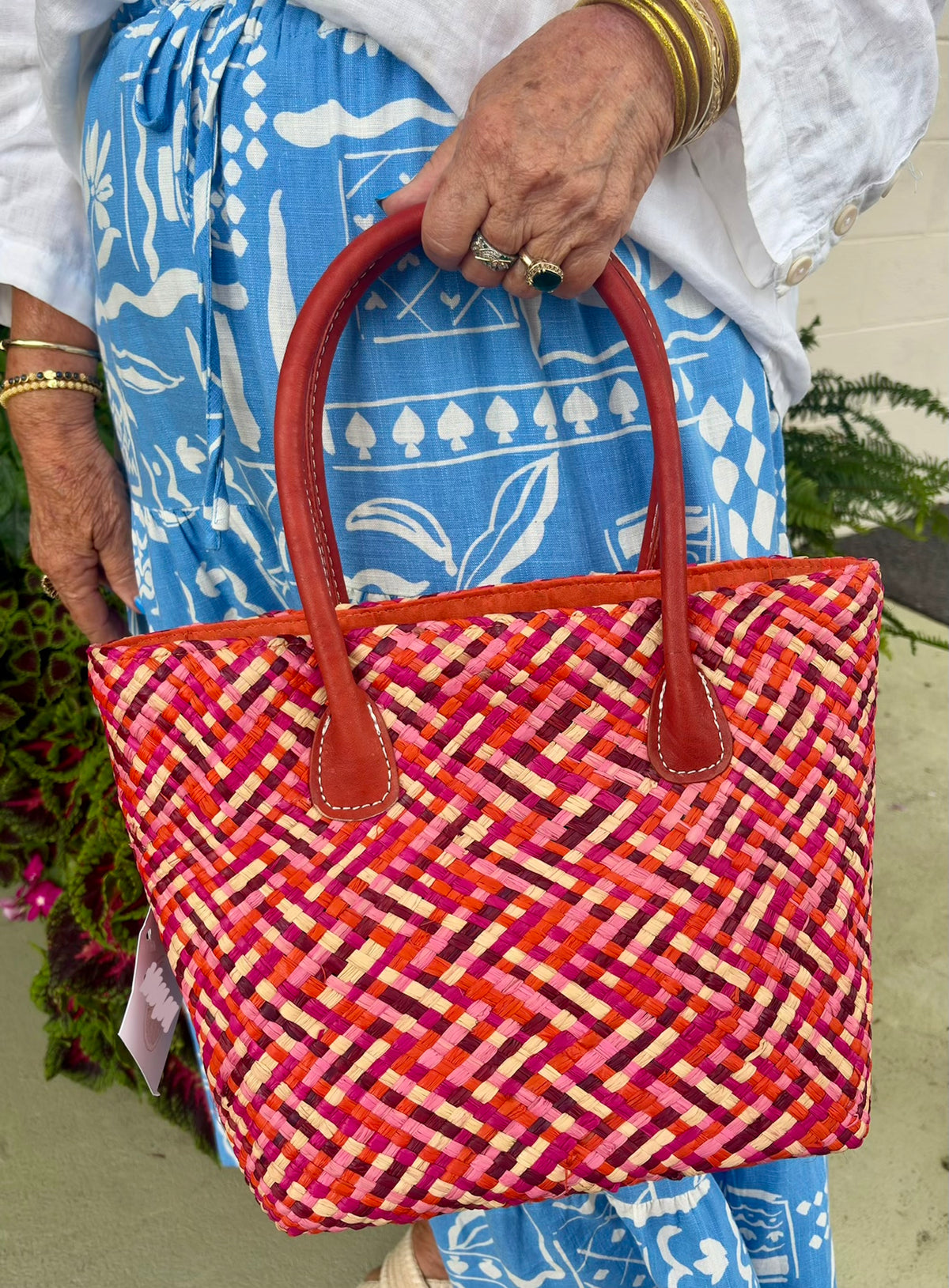 Pianina Raffia Basket Bag (Raspberry)