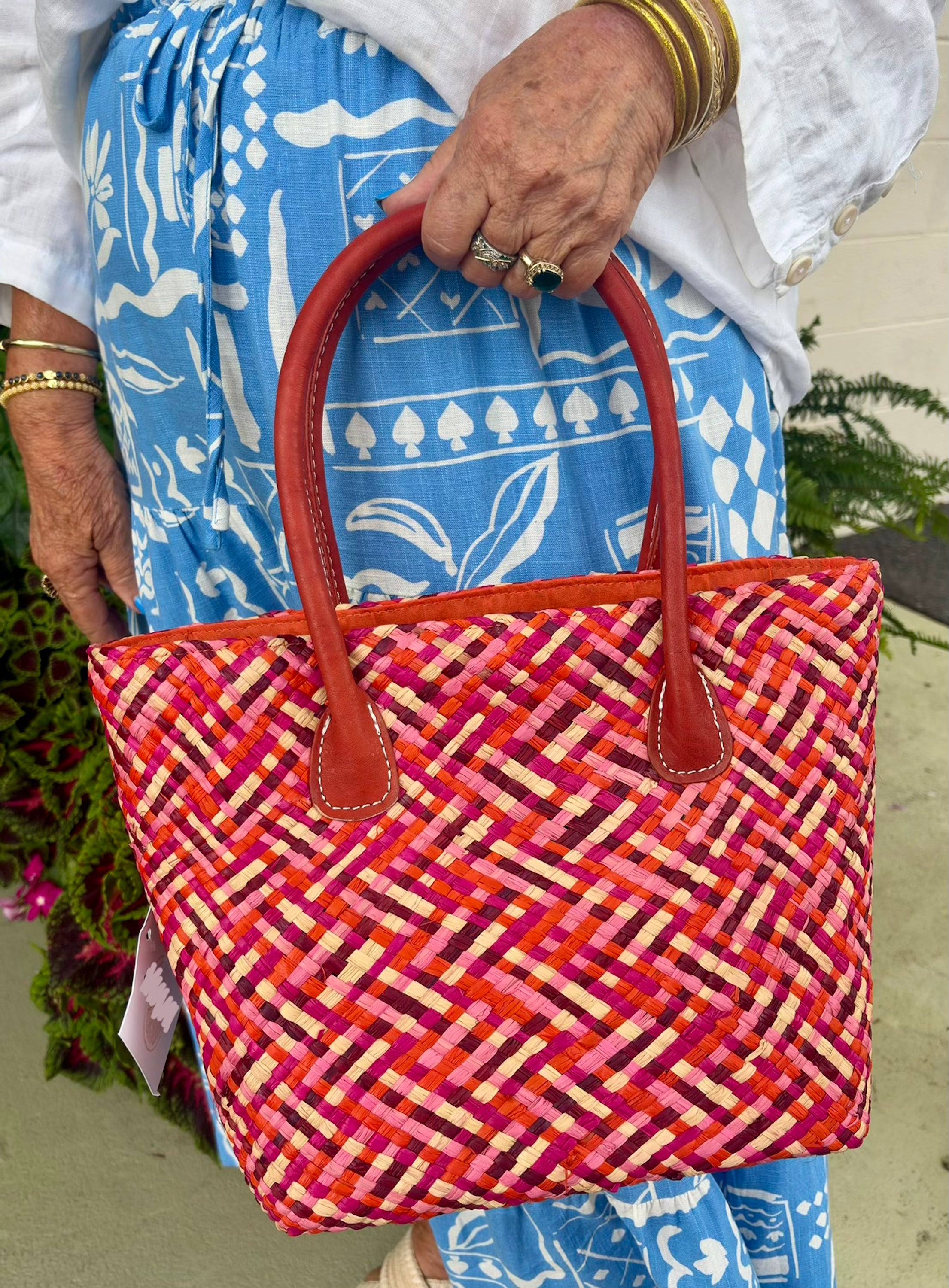Pianina Raffia Basket Bag (Raspberry)