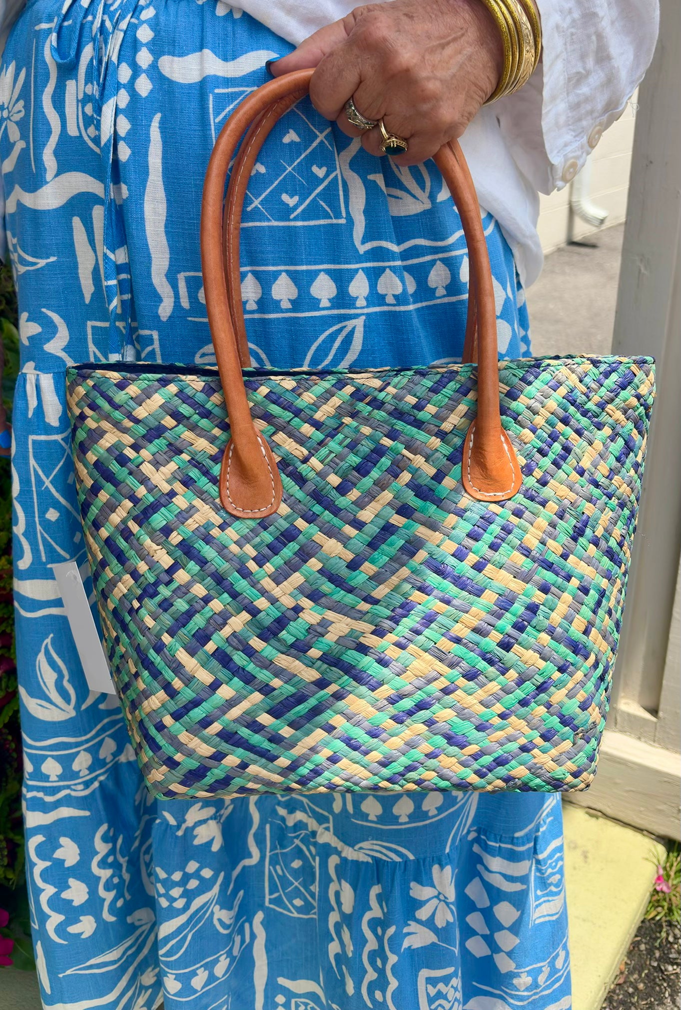 Pianina Raffia Basket Bag (Azure)