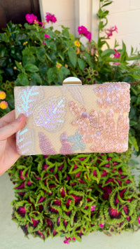 Pink Floral & Straw Clutch