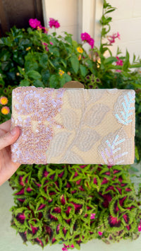 Pink Floral & Straw Clutch