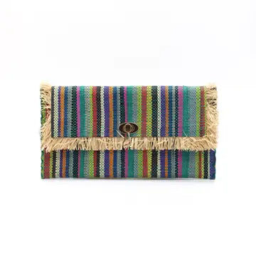 Sophie Raffia Clutch Purse (Turquoise Stripes)